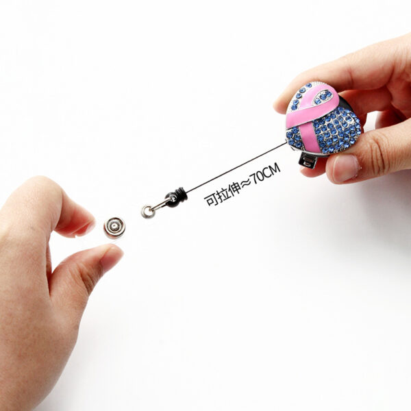 Wholesale Badge Reels Pink Ribbon Diamond Retractable Keychain Alloy Keychain