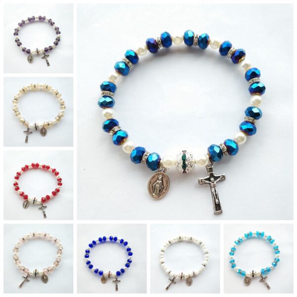 Wholesale Alloy Cross Crystal Girls Elastic Beaded Bracelet