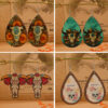 Wholesale Bull Head Water Drops Wooden Earrings