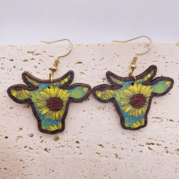 Wholesale Vintage Wooden Western Bullhead Sunflower Bohemian Earrings