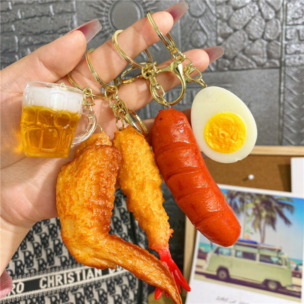 Wholesale BBQ Chicken Wings Beer Night Snack Keychains
