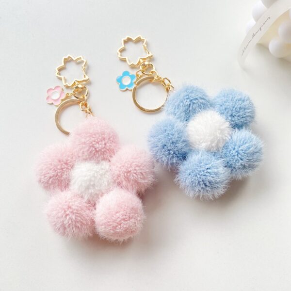 Wholesale Plush Colored Flower Ball Keychains