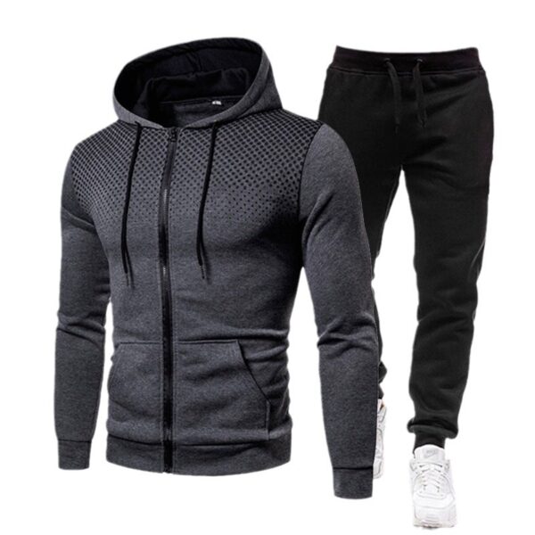 O1CN01tbf5LP1EgXrkJfaLX_2214817050381-0-cib Wholesale Dot Print Solid Color Zipper Sports Hoodie Men's Sweatshirt and Sweatpants Suit