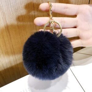 small navy blue fur ball / Packed in a single opp bag. the keychain is not fixed. if necessary, please contact customer service for notes