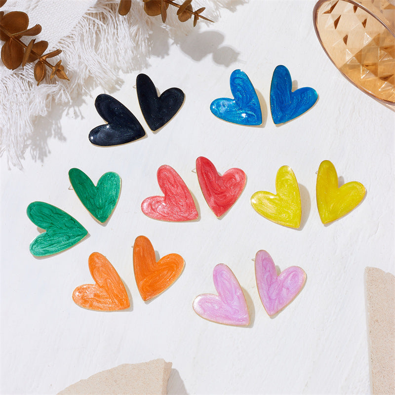 Wholesale Candy Color Oil ipping Color Big Heart Earrings