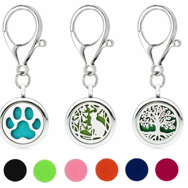 Wholesale 25MM Alloy Dog Paw Tree of Life Hollow Aromatherapy Essential Oil Keychain