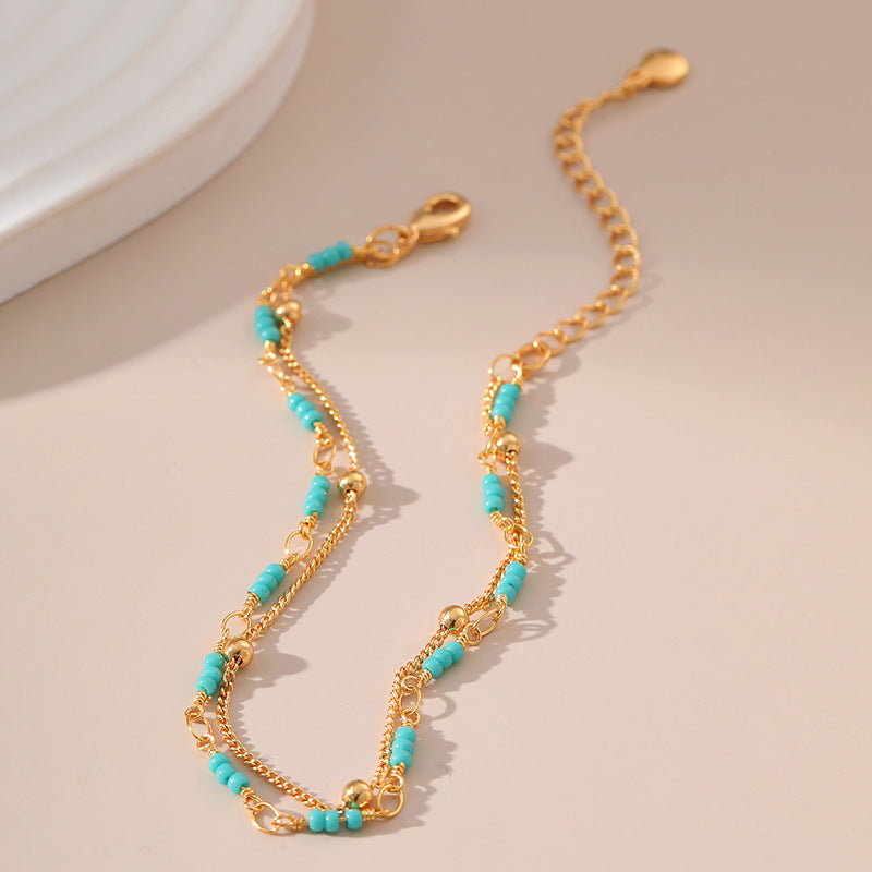 Wholesale Turquoise Double Layer Ball Metal Bracelet
