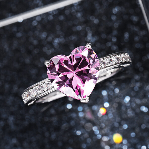 Wholesale Inlaid Heart Shape Pink Diamond Zircon Ring OLY-RS-Caoshi001