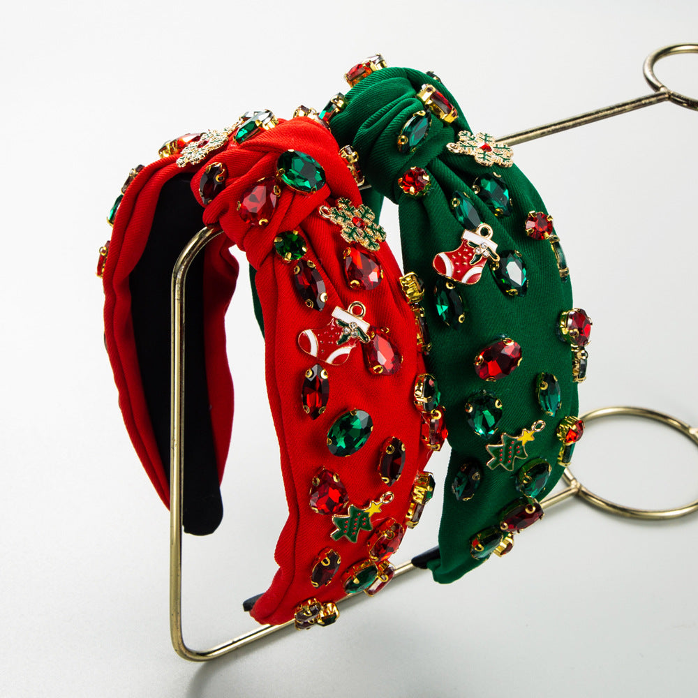 Wholesale Christmas Middle Knot Christmas Tree Snowflake Aessories Rhinestone Head Hoop