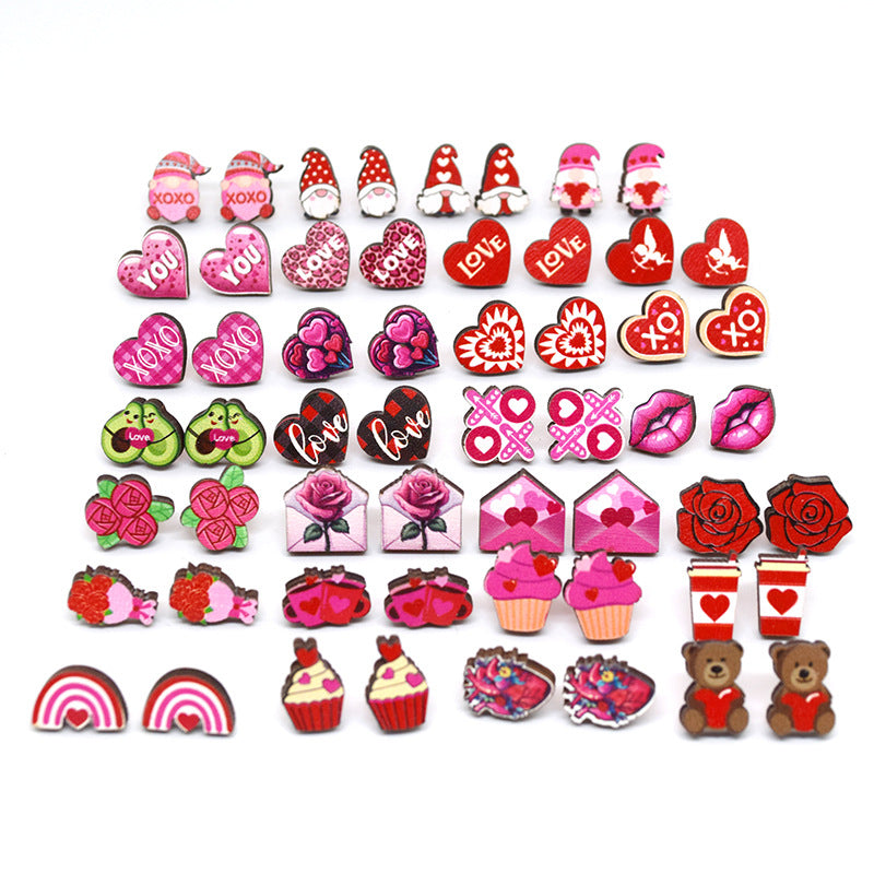 Wholesale Cartoon Valentine's Day Christmas Wood Earrings