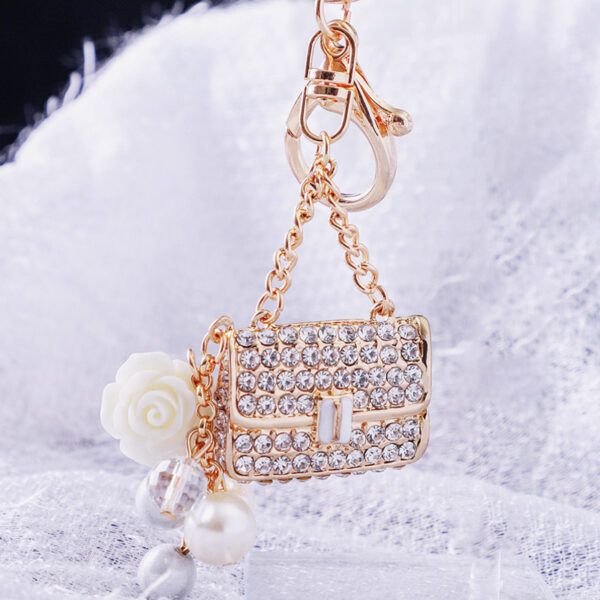 Wholesale Pearl Small Satchel Bag Diamond Zinc Alloy Keychains
