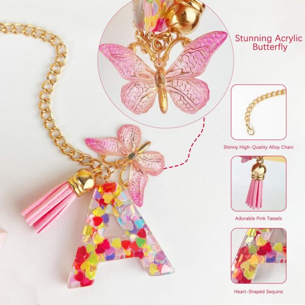 Wholesale 26 Letters Love Glitter Tassel Resin Butterfly Cup Chain Decoration