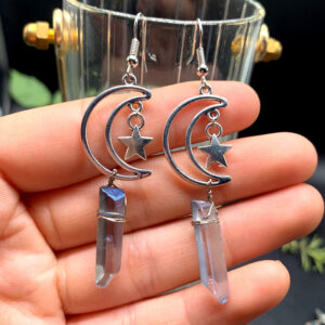 Blue Grey Star Moon Earrings