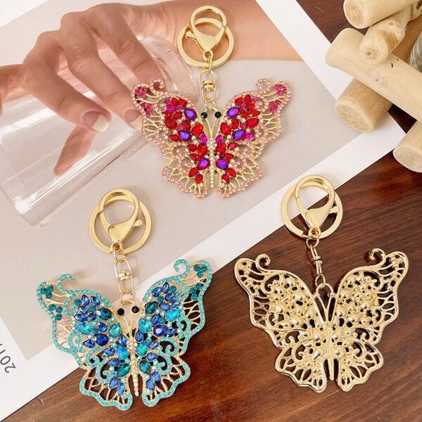 Wholesale Zinc Alloy Crystal Full Diamond Hollow Butterfly Keychain