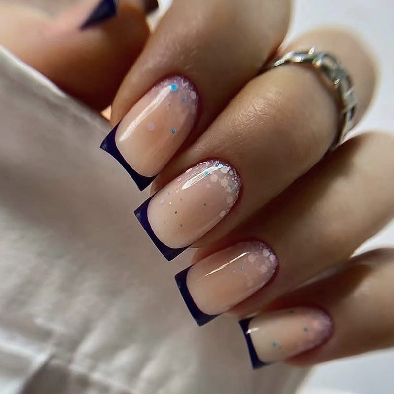 Wholesale Flash Medium Length Denim Blue Nail Stickers