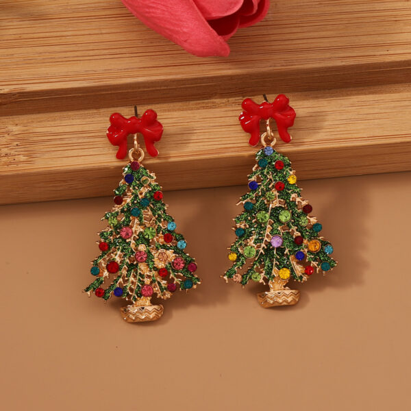 Wholesale Christmas Colored Christmas Tree Alloy Drip Oil Set Colorful Diamond Earrings