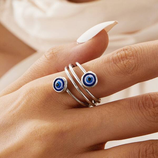 Wholesale Turkish Blue Eye Stainless Steel Evil Eye Open Adjustable Ring