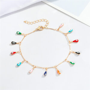 Golden multicolored water drop eye anklet