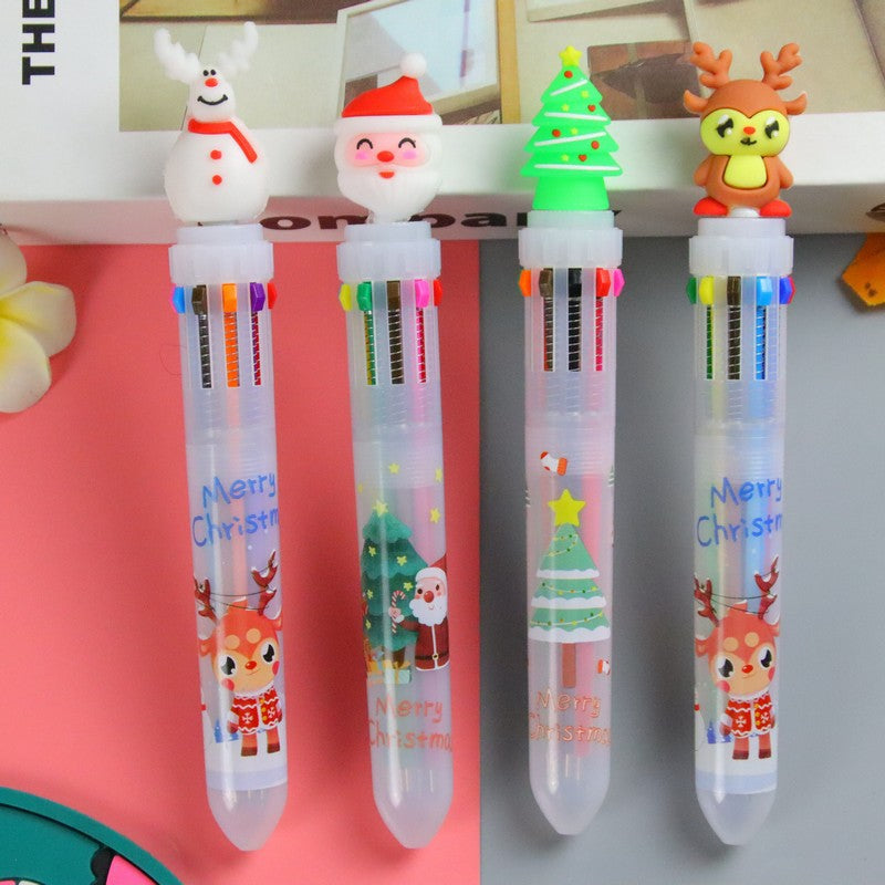 Wholesale Christmas Ten Color Plastic Ballint Pens