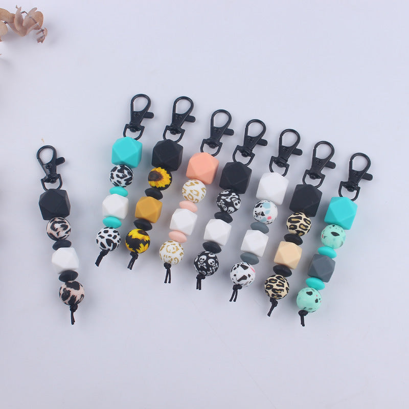 Wholesale Silicone Leopard Beaded Keychain