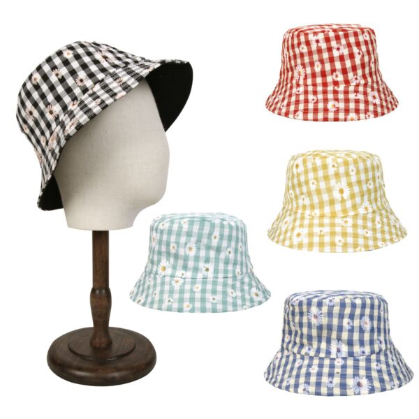 O1CN01twKHrf1DQgK5KT8fB_2924390211-0-cib Wholesale Sunscreen Daisy Plaid Print Polyester Bucket Hat