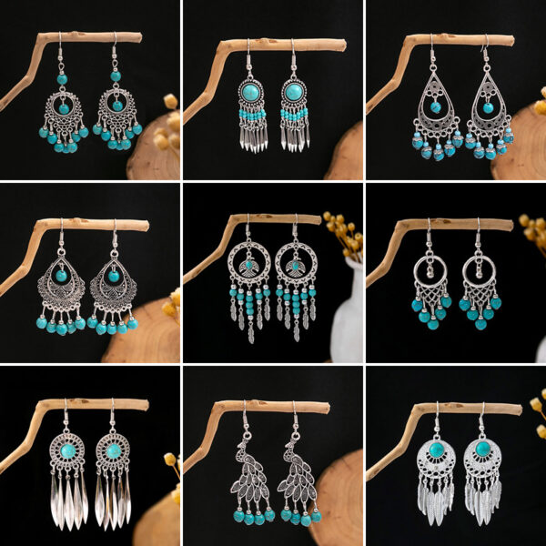 Wholesale Hollow Circular Flower Tassel Alloy Earrings