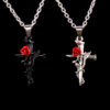 Wholesale gothic red rose cross vintage stainless steel necklace