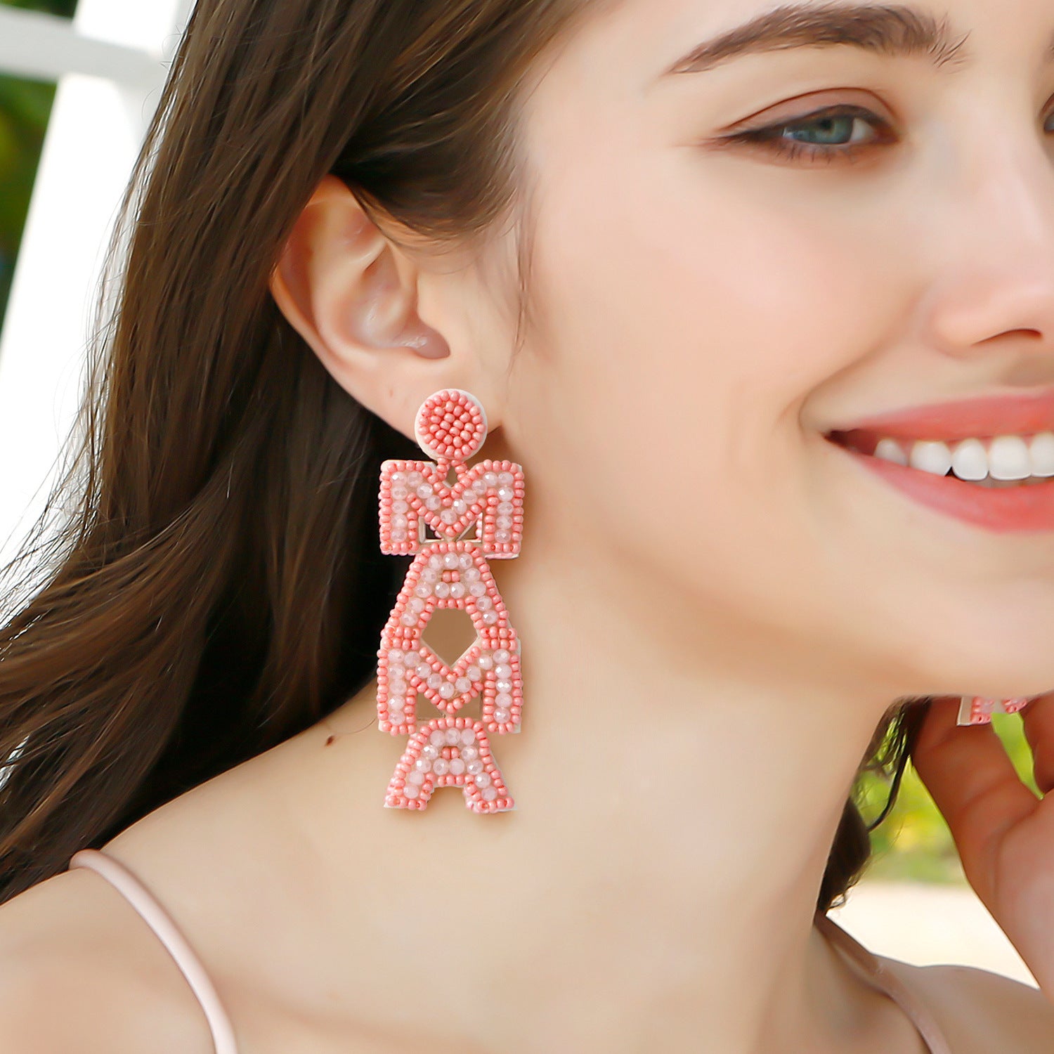 Wholesale Bohemian Mom Mother's Day Vintage Letters Rice Beads Earrings