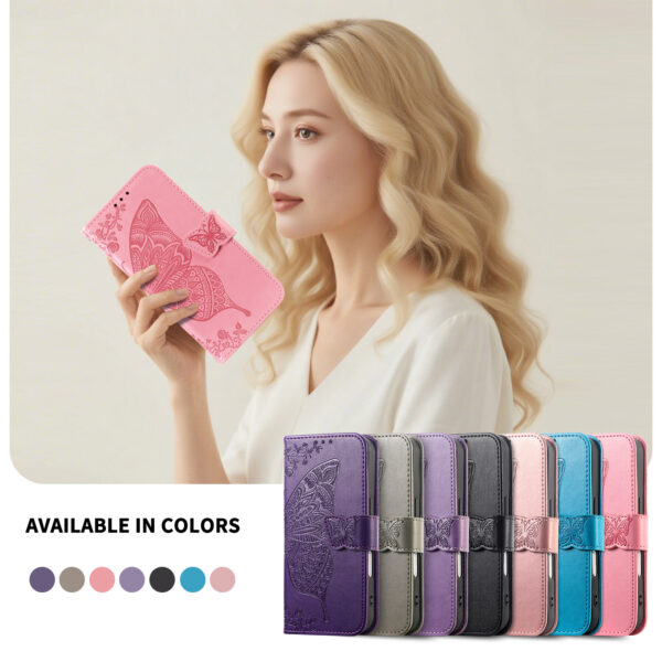Wholesale PU Flip Butterfly Embossed Phone Case