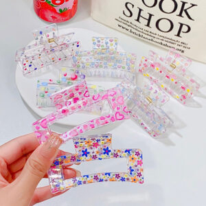Wholesale Plastic Floral Transparent Grip Hair Clips