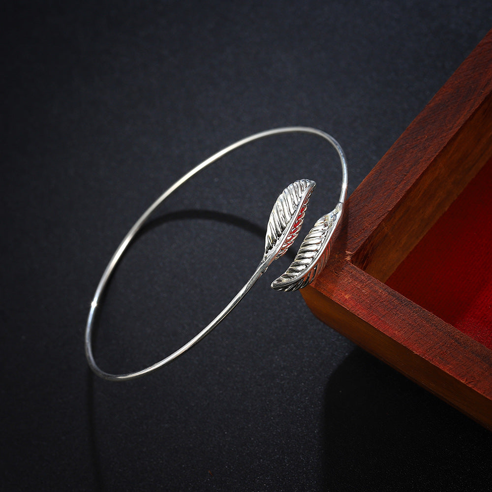 Wholesale Sier Plated Leaf Feather Copper Bracelet
