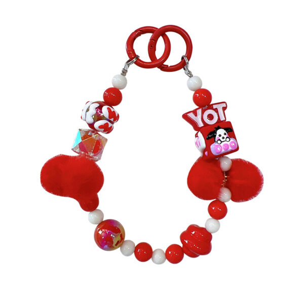 Wholesale Cute Girly Heart Beaded Mobile Phone Chain Keychain
