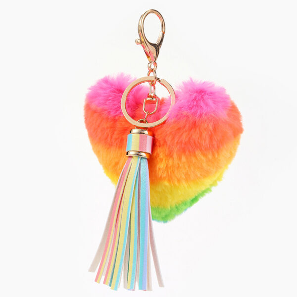 Wholesale Metal Rainbow Heart Pom Keychain