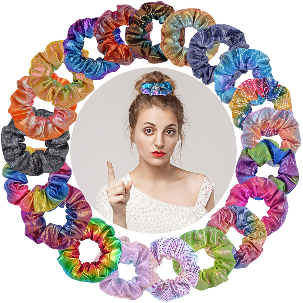 Wholesale Europe and the United States cross-border Amazon 16-color laser fabric hair ring bronzing two-color gradient pig large intestine ring head f