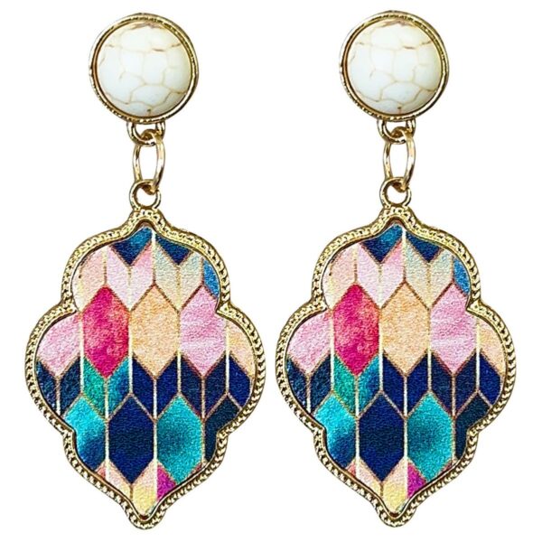 Wholesale Leather Alloy Turquoise Color Quadrilateral Earrings