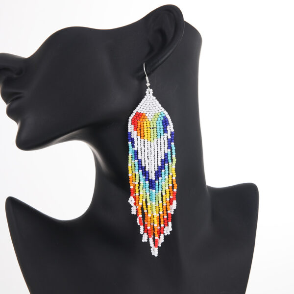 Wholesale Bohemian Handwoven Rainbow Heart-shaped Rice Bead Tassel Earrings