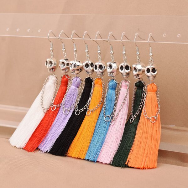 Wholesale Halloween Skull Tassel Multicolor Earrings