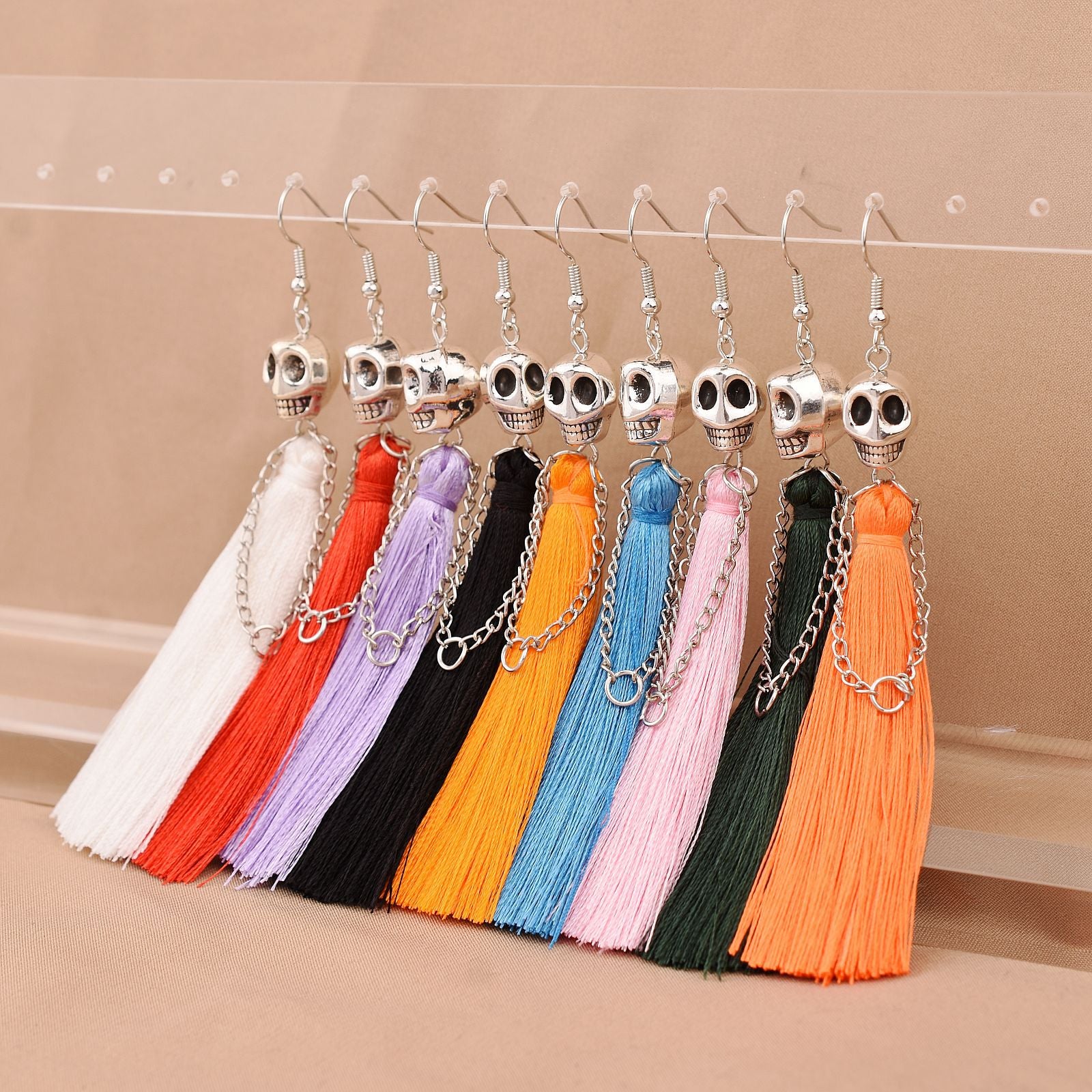Wholesale Skull Tassel Multicolor Earrings