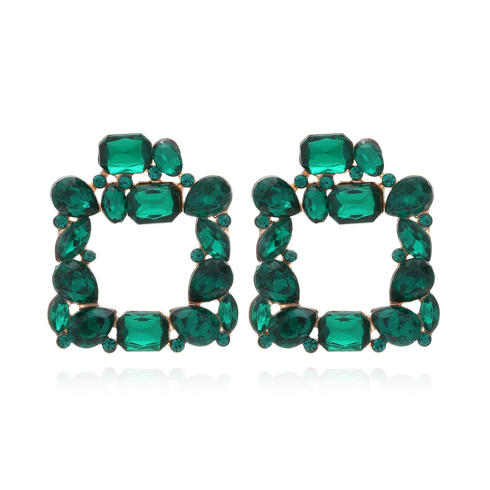 Wholesale Square Colored Diamonds Geometric Alloy Diamond Earrings