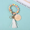 Wholesale Tassel Printing Silicone Beaded Wrist Keychain