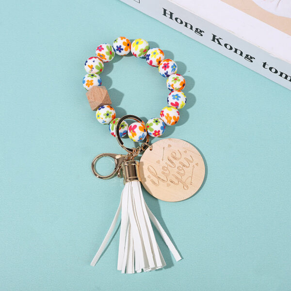 Wholesale Tassel Printing Silicone Beaded Wrist Keychain