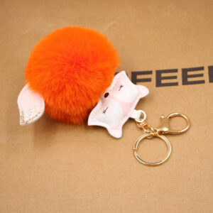 Orange / Fox fur ball key chain