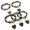 Wholesale Black Heart Leopard Pattern Silicone Beaded Wrist Key Chain