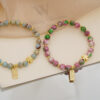 Wholesale Colorful Round Bead Four-leaf Clover Sweet Garnet Bracelet
