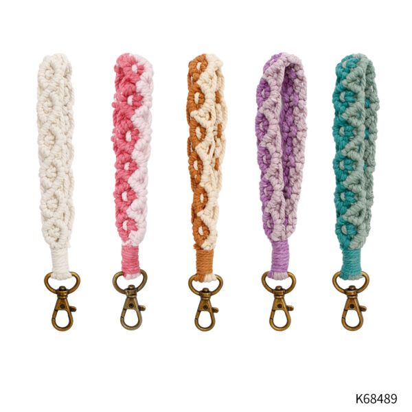 Wholesale Handwoven Flower Daisy Cotton Rope Lanyard Keychain