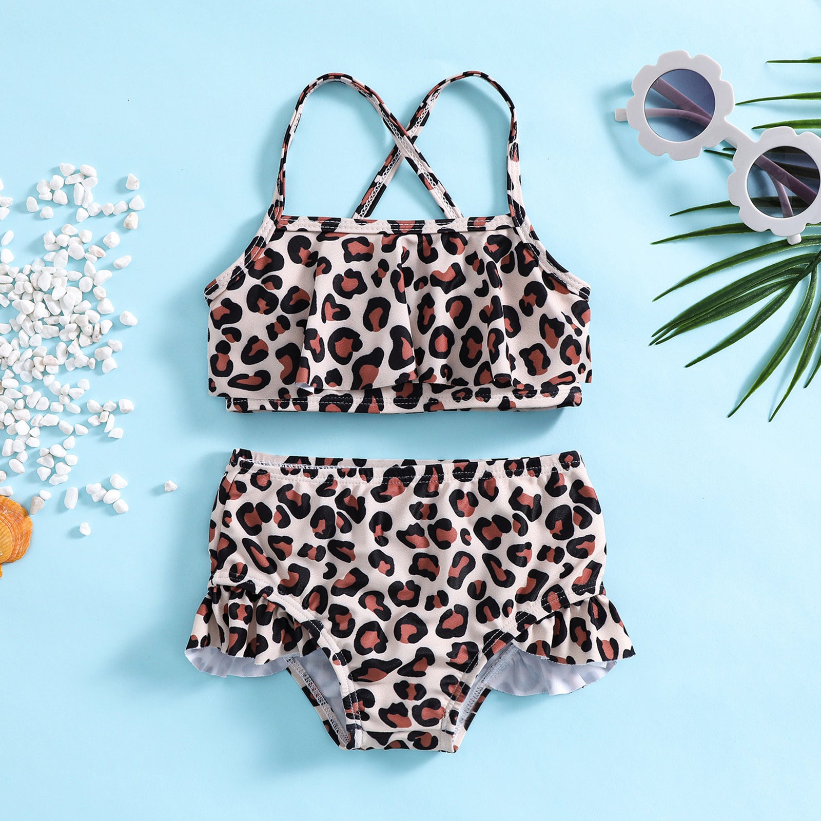 Wholesale Chilen's Leopard Two-piece Swimsuit lyester Baby Clothes