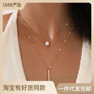 O1CN01uQMFqQ1Ij4PHRHMKH__2206872920928-0-cib Wholesale Waterdrop Double Layer Metal Necklaces