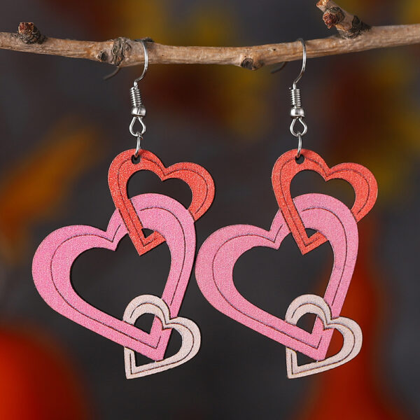 Wholesale Valentine's Day Hollow Heart Wooden Earrings