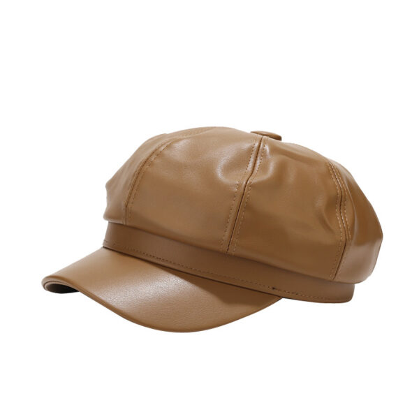 Wholesale Autumn and Winter Retro Casual Solid Color British Style Leather Peaked Cap