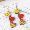 Wholesale Apple Pencil Ruler Heart Wooden Earrings